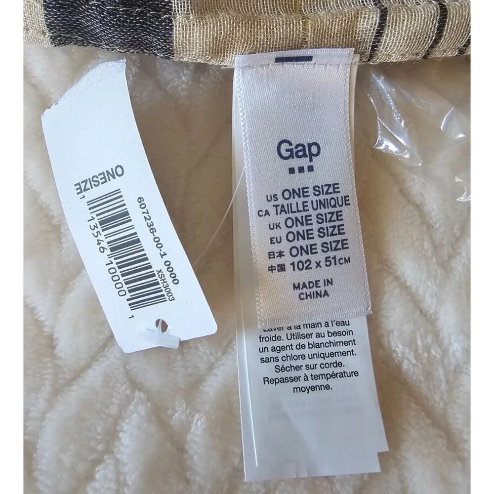Gap-Tan Plaid Theme Scarf Long Gold Metallic Threads Poly blend-Infinity